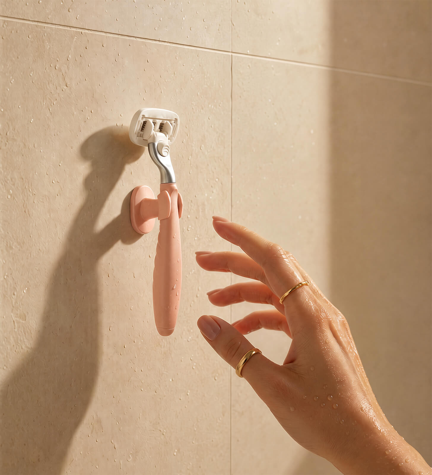 Elome Rasierer am magnetischen Wandhalter in der Dusche